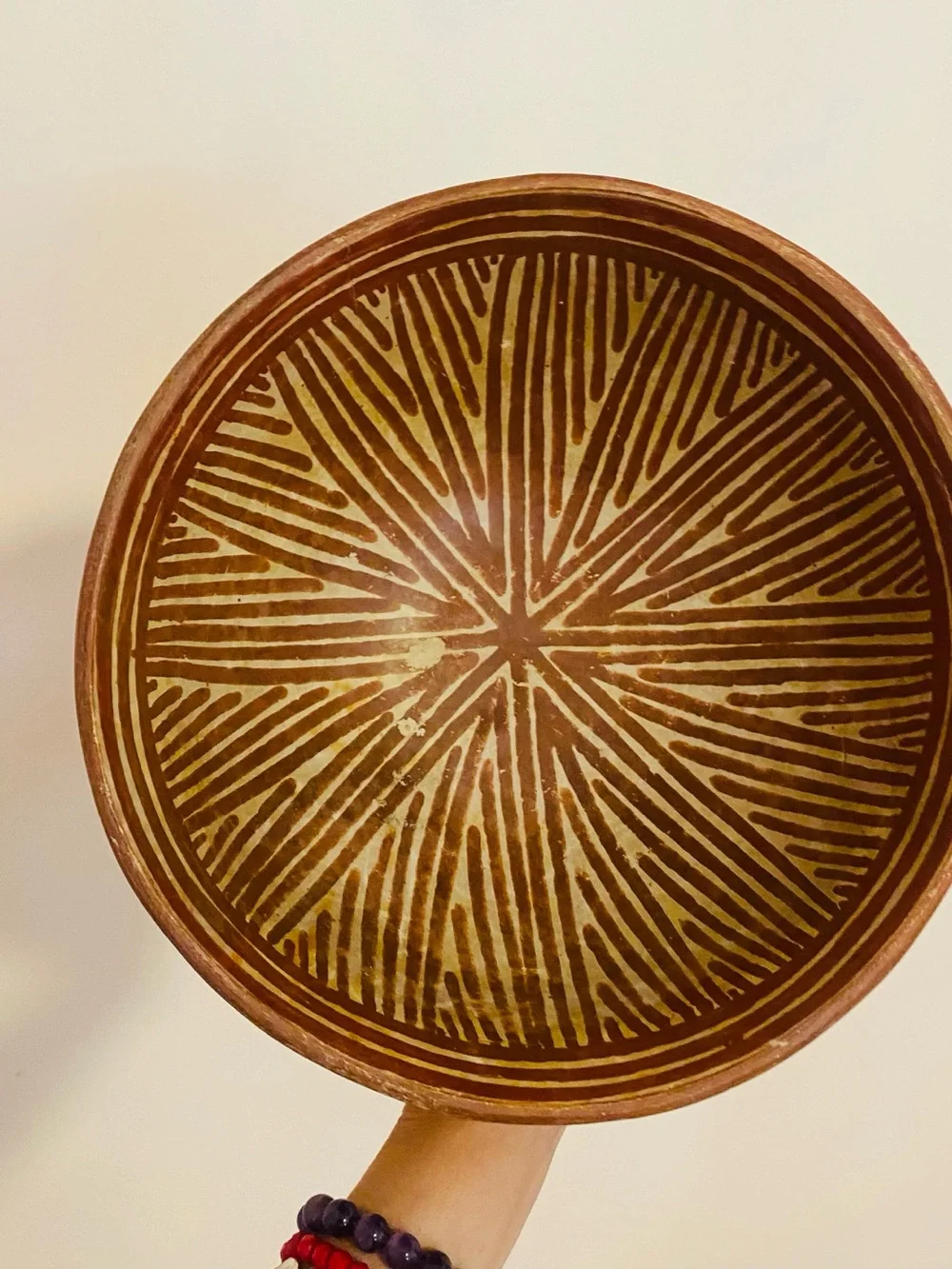 Vintage pottery footed bowl with small chip